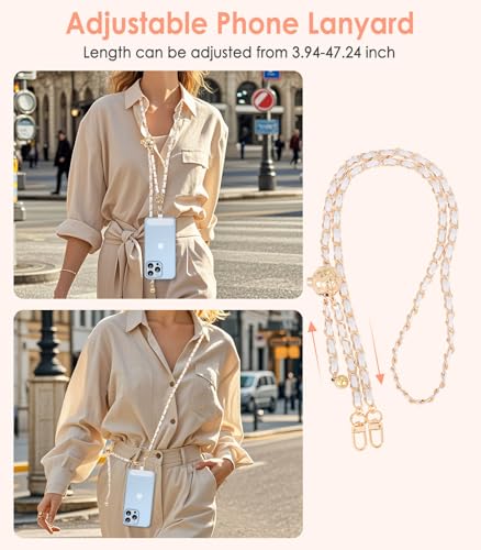 MoKo Phone Lanyard, Adjustable Metal Cell Phone Chain Crossbody Strap - color: White/Adjustable
