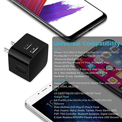 USB Wall Charger,USB Plug,2Pack Flat USBA Charger Block Charging Low Profile USBA Cube Charger Box Right Angle Plug Adapter for iPad Pro,iPad MiniiPad Air,iPhone 17 16 15 14 13 12 11 Max,Samsung,Pixel - color: Black