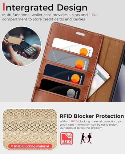 OCASE for Samsung Galaxy S24 Ultra Detachable Wallet Case with Card Holder, [2 in 1] PU Leather Flip Folio Case with RFID Blocking Magnetic Stand Shockproof Phone Cover 6.8 Inch 2024, Brown | [Removable Magnetic Case] [Wireless Charging] [Card Slot] Mobil