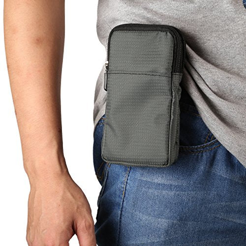Vertical Phone Belt Purse, Cellphone Shoulder Bag Mens, 6.9 Inch Mobile Phone Holster Waterproof Cellphone Pouch Neck Wallet Mini Crossbody Bag Outdoor Passport Packet with Carabiner and Belt Loop - color: Dark Gray 6.9 Inch (10*18*3.5 CM)