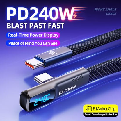 240W USB C to C Cable with LED Display, Right Angle Type-C Cable
