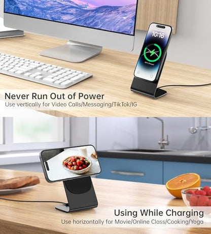 Magnetic Wireless Charger Stand + Charging Pad for iPhone Duo/18-12 Series - color: Black
