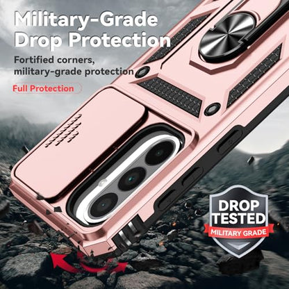 for Samsung Galaxy A36 5G Case with Slide Camera Cover HD Screen Protector [Military Grade 16ft. Drop Tested] Magnetic Ring Holder Kickstand Protective Phone Case for Galaxy A36 5G 2025, Rose Gold - color: Rose Gold w/ Slide Camera 2nd gen. Military Grade