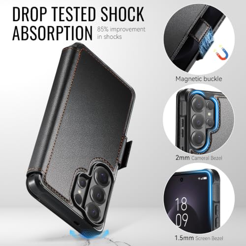 for Galaxy S25 Ultra Slim Wallet Case Wireless Charging, Black - color: Black, size: Samsung Galaxy S25 Ultra