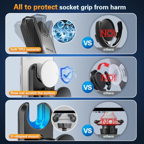 pop-tech Car Vent Phone Mount for Thick Socket Grip, Air Vent Clip Phone Holder Compatible with Magsafe Wallet Black & iPhone Samsung Card Holder, Cellphone Stand with Sticky Adhesive