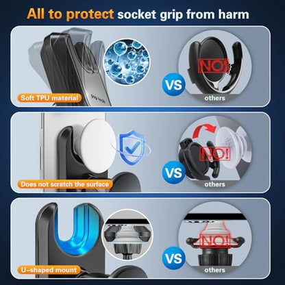 pop-tech Car Vent Phone Mount for Thick Socket Grip, Air Vent Clip Phone Holder Compatible with Magsafe Wallet Black & iPhone Samsung Card Holder, Cellphone Stand with Sticky Adhesive