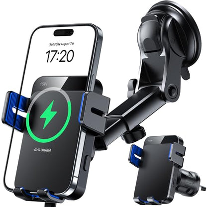 Wireless Car Charger 15W Auto Clamping Phone Holder Dash Windshield Vent - color: Blue
