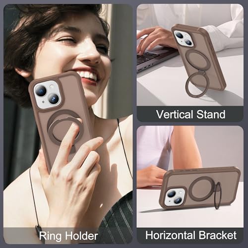 Compatible with iPhone 15 Plus Case with Magnetic Ring Stand [Compatible with Mag-Safe] [Built-in Screen Protector] Military-Grade Drop Protection Matte Translucent Phone Case, Desert Brown - color: Desert Brown, size: Iphone 15 Plus