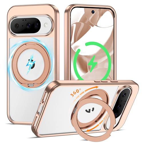 Compatible with Clear Google Pixel 9 Case & Pixel 9 Pro Case 6.3'' with 360° Magnetic Ring Stand [Plating Phone Cases],Desert Gold - color: Desert Gold, size: Pixel 9 & Pixel 9 Pro