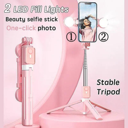 Tripod for iPhone with Light, Selfie Stick for iPhone, Pink Tripod Stand - color: Pink
