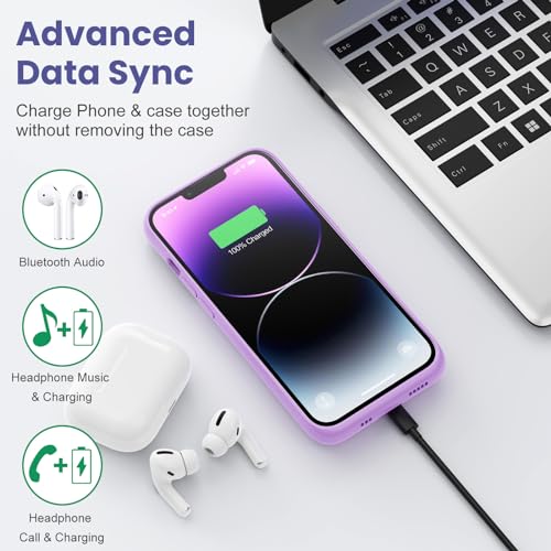 Feob Battery Case for iPhone 13/13 Pro/14,[2025 Upgraded] 7500 mAh Ultra-Slim Portable Extended Charger Cover for iPhone 13/13 Pro/14 Charging Case (6.1 Inch)-Purple - color: Purple