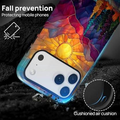 DAIZAG Case for iPhone 17 Pro Max,Mountain Range Sunrise Stained Glass Full-Body Design Hybrid Dual Protection Soft TPU Hard PC Shockproof Scratch-Resistant Protective Cover Phone Case for Men Women