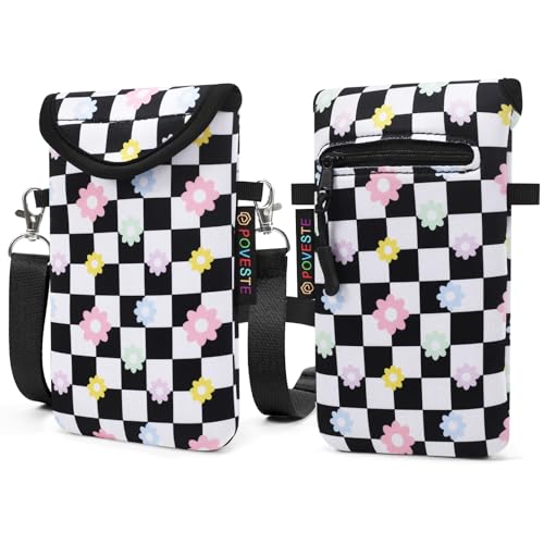 Flap Closure Secure Cell Phone Bag with Card Pocket for iPhone & Samsung - color: Checkerboard&Daisy