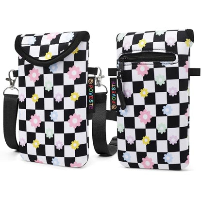Flap Closure Secure Cell Phone Bag with Card Pocket for iPhone & Samsung - color: Checkerboard&Daisy