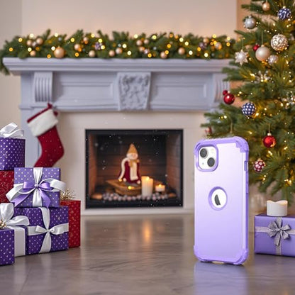 IDweel for iPhone 15 Case with Tempered Glass Screen Protector, 3 in 1 Shockproof Slim Hybrid Heavy Duty Hard PC Cover Soft Silicone Bumper Full Body Case,Purple - color: Purple