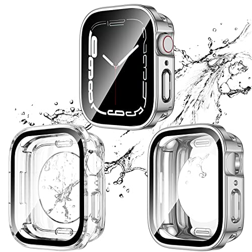 2-Pack Waterproof Case for 41mm Apple Watch Series 9/8/7 - color: Silver/Clear, size: 41mm (Series 9/8/7)
