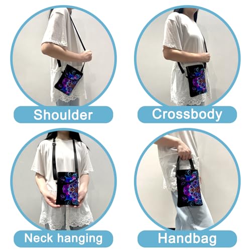 Neoprene Cell Phone Sleeve Pouch Case Bag with Crossbody Strap Neck Lanyard for Women 7.5 X 4.3 in Blue Flower - color: Blue Flower