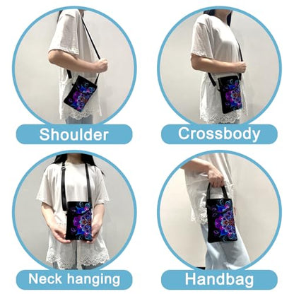 Neoprene Cell Phone Sleeve Pouch Case Bag with Crossbody Strap Neck Lanyard for Women 7.5 X 4.3 in Blue Flower - color: Blue Flower