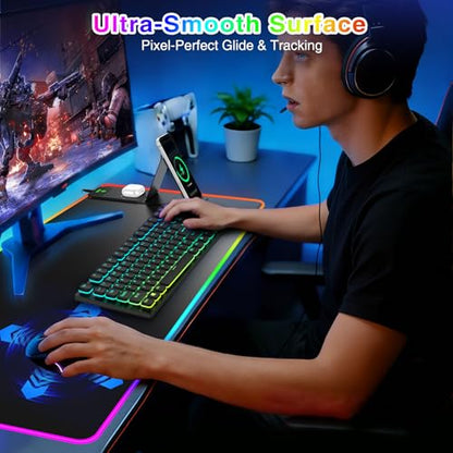 RGB Gaming Mouse Pad with Magnetic Wireless Charging & Foldable Phone Stand - color: RGB-Magnetic Stand-31.5"x15.8"-Right