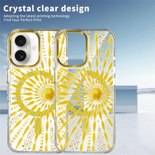 VisEnt Clear Case for iPhone 16, Magnetic Phone Case, Transparent Slim Cover, Military Grade Protection, Shockproof, Anti-Yellowing, Scratch Resistant, Folk Gold Sun - color: Folk Gold Sun, size: Iphone 16