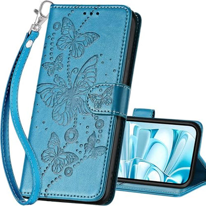 for iPhone 16 Wallet case, Blue-Butterfly | 3 Card Holders, Kickstand, Shockproof TPU Shell, PU Leather, Magnetic Closure, Protective Flip Folio Cover, Women - color: 8