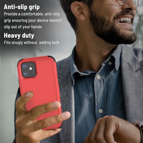 X-belmox Heavy Duty Case for iPhone 12/12 Pro Red/Black Drop Protection | 3-Layers Phone Case with [Tempered Glass Screen Protector] Shockproof Rugged Cover for iPhone 12/iPhone 12 Pro 6.1 Inch - color: Red/Black