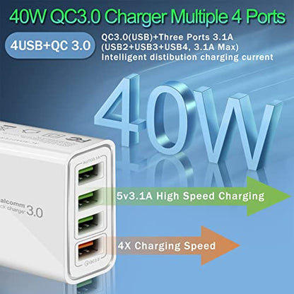 USB Charger 40W Quick Charge 3.0, 5V/3.1A 4 Port Fast Charging Block - color: (4*USB)Wihte