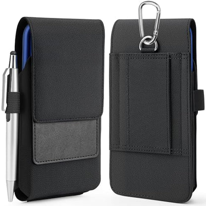 Mopaclle Nylon Holster with Carabiner Clip, Rugged Cell Phone Belt Holder for iPhone 17 Pro Max/Air,iPhone 16 Pro Max,15 14 13 Pro Max & Plus Galaxy S25+ S24+ S23+ & FE Models – Fits with Case On - color: B Nylon- Black, size: L (6.5 x 3.5x0.5 in)