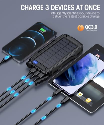 Mregb Solar Charger Power Bank 42800mAh, Portable Charger, Solar Power Bank,External Battery Pack 5V3.1A Qc 3.0 Fast Charger Built-in Super Bright Flashlight (Black) - color: Black