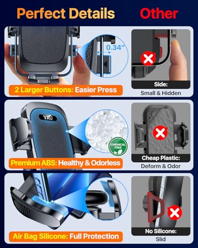 YRU【True Military-Grade Safety & Patent Certs】360°Rotation Car Phone Holder【100+LBS Strong Suction & Clip】Windshield Dash Vent Cell Phone Mount Cradle for iPhone17 16 Pro Max Truck Samsung, Dark Black - color: Dark Black