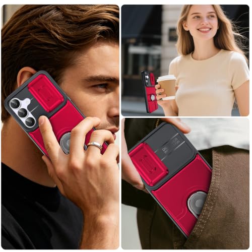 Dizn for Samsung Galaxy S25 FE Case:[Not Fit Samsung S25+] with Slide Camera Cover,360°Ring Stand,Lanyard,[2 Pcs] Explosion-Proof Film,Military-Grade Shockproof Protective,for Samsung S25 FE,Red - color: Red