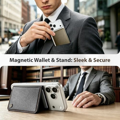 Magnetic Wallet for iPhone, Detachable Magnetic Card Holder Compatible with MagSafe, RFID Blocking Magnetic Phone Wallet with Kickstand for iPhone 17/16/15/14/13/12 Series, Coffee - color: Coffee