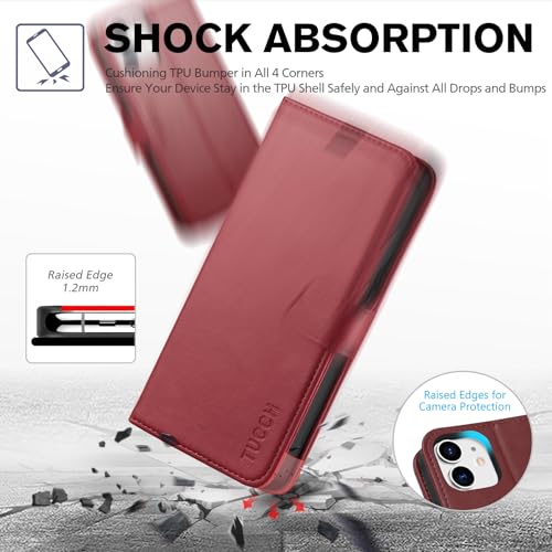 TUCCH Case Wallet for iPhone 12/12 Pro 6.1", RFID Blocking Folio, Dark Red | 3 Card Holders, Kickstand, PU Leather, Magnetic Closure, Shockproof TPU Shell, Protective Flip Cover - color: Dark Red