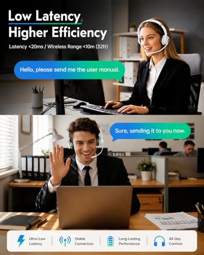 Wireless Headset for Work, HD Sound Bluetooth Headphones with Mic - color: White