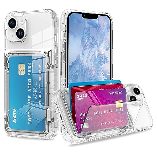 Wallet Case for iPhone 15 with 3 Credit Card Holder Slot Clear | Shockproof Hybrid Heavy Duty Protection Clear Phone Cover Compatible with iPhone 15 6.1 Inch 2023 - color: Clear, size: iPhone 15