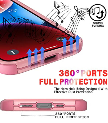 Diverbox for iPhone 14 Case [Shockproof] [Dropproof] [Tempered Glass Screen + Camera Lens Protector],Heavy Duty Protection Phone Case Cover for Apple iPhone 14 (Pink) - color: PINK-3in1