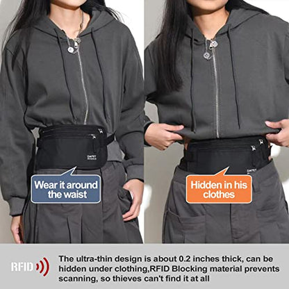 Money Belt - Passport Holder Secure Hidden Travel Wallet with RFID Blocking, Undercover Fanny Pack (Black) - color: Black, size: Rfid Blocking & Belt Wide:1 inch