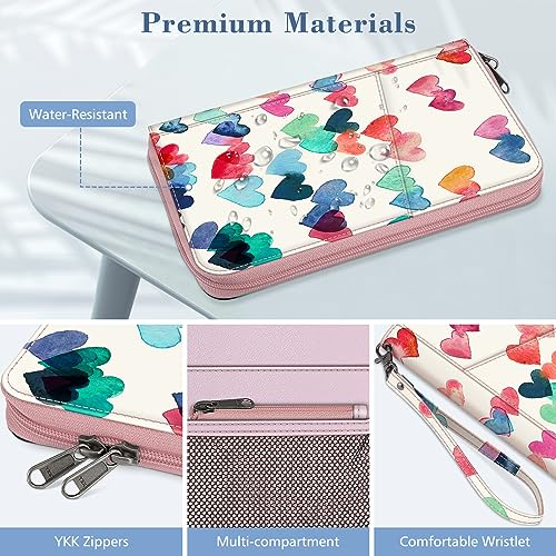 FINTIE Family Passport Holder Wallet Travel Document Organizer Clutch Bag | RFID Blocking Credit Cards Case Cover for Women Men - color: Raining Hearts
