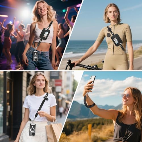 MoKo Adjustable Phone Crossbody Lanyard with Detachable RFID Wallet - color: Black