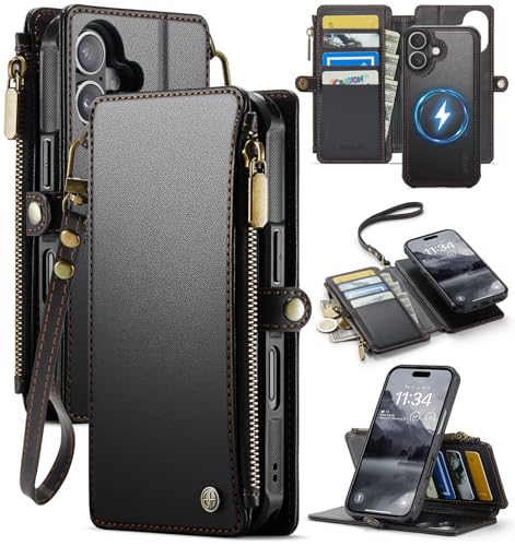 for iPhone 16 Plus - Phone Case Wallet Magnetic Detachable, Black - color: Black, size: iPhone 16 Plus
