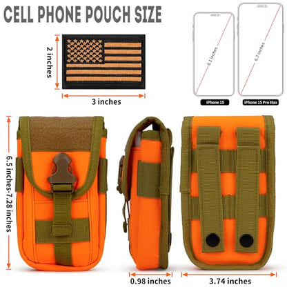 Tactical Phone Holster Pouch Case, Molle Gadget Bag Molle Attachment Belt Holder Waist Bag for 4.7"-6.9" with US Flag Patch for iPhone 18 Pro Max/17 Pro/16 Pro/15 Pro - color: Orange