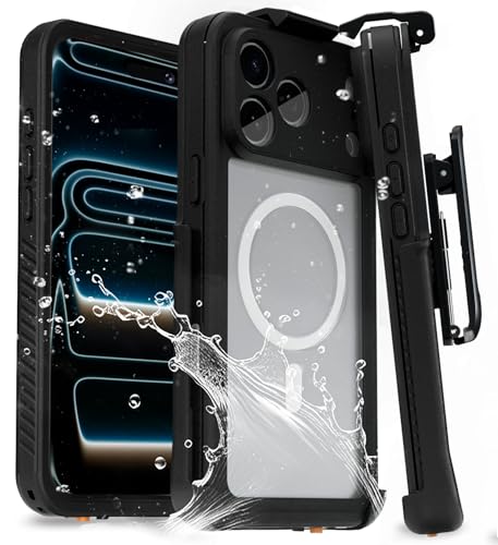 MOTIVE Waterproof Case with Belt Clip iPhone 17 Pro, Magnetic | 6.3" | Built-in screen protector, 360° protection, compatible with MagSafe, 360° belt holster - size: iPhone 17 Pro