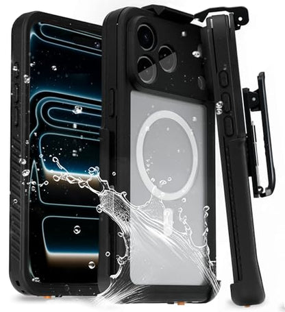 MOTIVE Waterproof Case with Belt Clip iPhone 17 Pro, Magnetic | 6.3" | Built-in screen protector, 360° protection, compatible with MagSafe, 360° belt holster - size: iPhone 17 Pro