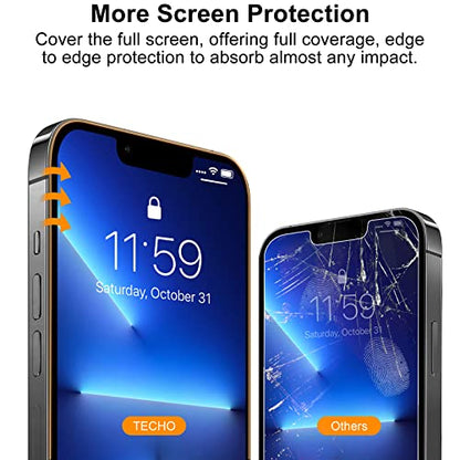 TECHO Privacy Screen Protector Compatible with iPhone 16e / iPhone 14 / iPhone 13 / iPhone 13 Pro Tempered Glass Film (Edge to Edge Full Coverage) (Anti Spy) (Case Friendly) (2 PACK) (6.1 inch)