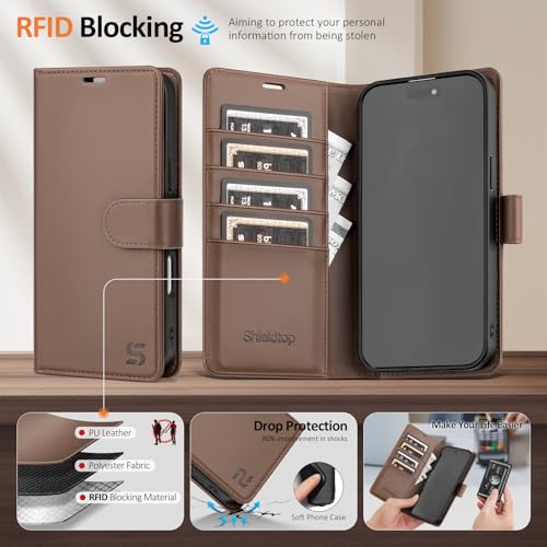 Shieldtop Compatible with MagSafe iPhone 17 Air Wallet Case,Coffee | 2 in 1 Detachable Magnetic,Credit Card Holder Slots,RFID Blocking,PU Leather,Kickstand,Flip Folio Phone Cover for Men & Women - color: Coffee, size: iPhone 17 Air - 6.6"