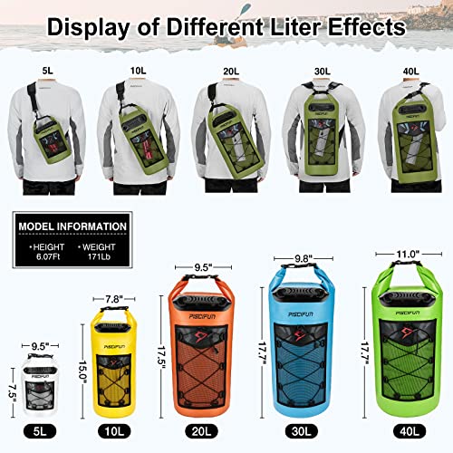 Piscifun Dry Bag, Waterproof Floating Backpack 10L/20L/30L/40L | Waterproof Phone Case, Adjustable shoulder straps, Roll-top closure keeps gear dry, Ideal for Boating, Kayaking, Fishing - color: Orange, style: 40l