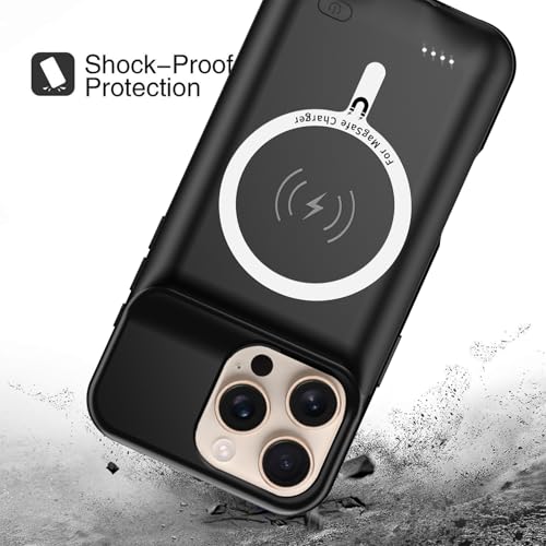 Battery Case for iPhone 16 Pro, 10000mAh Battery Pack Rechargeable Charger Case Support Carplay with Wireless Charging Compatible for iPhone 16 Pro (6.3 inch) External Battery Charging Cover(Black) - size: iPhone 16 Pro-Black