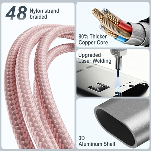 Travel Essentials,Multi Charging Cable for Apple Watch iPhone Charger Pink - color: Pink, size: 1Pack-4FT