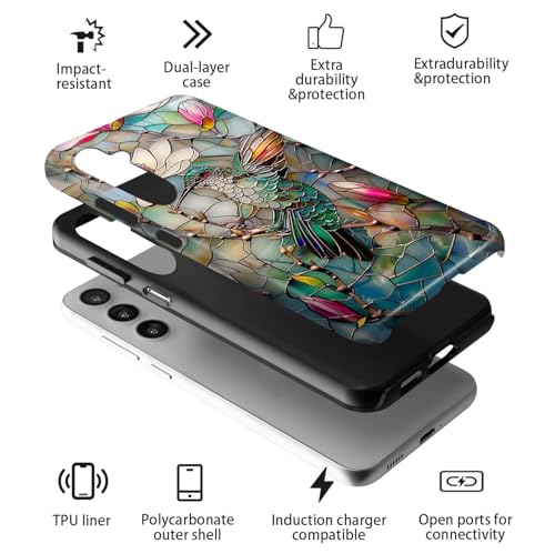 Compatible for Samsung Galaxy S26 Ultra 5G Case,Double Layer Shockproof Protection Heavy Duty Phone Cover,Stained Glass Flower Hummingbird - color: Stained Glass Flower Hummingbird, size: S26 Ultra