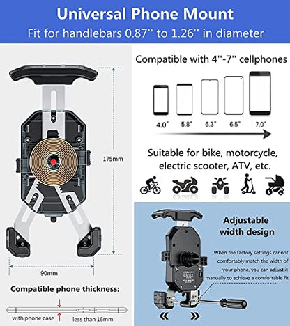 KEWIG Motorcycle Phone Mount Qi 15W Wireless & USB C 20W Fast Charging Port